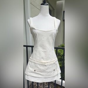 Zara White Stretch Mini Cargo Dress Belt Fitted Flare Size M Medium NWT New $50